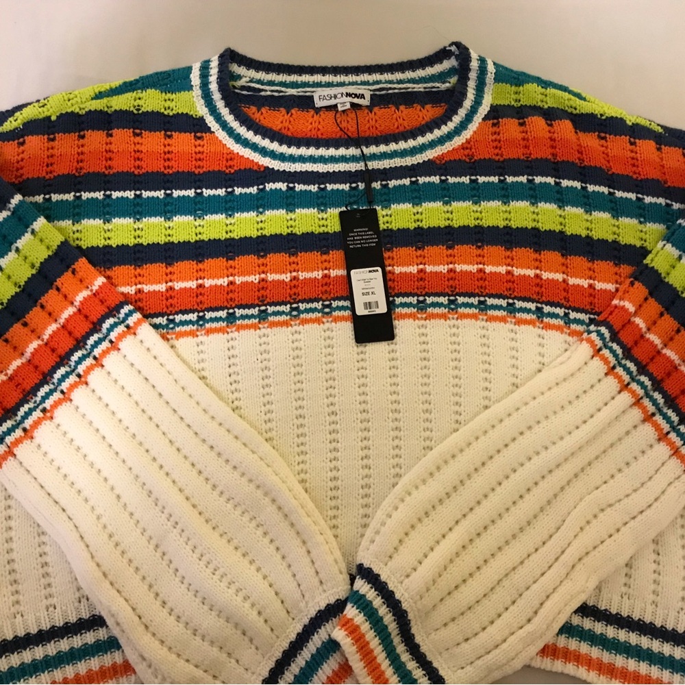 Fashion Nova Vibrant Striped Crew Neck Sweater